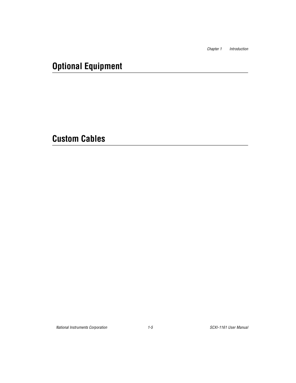 Optional equipment, Custom cables, Optional equipment -5 custom cables -5 | National Instruments SCXI-1161 User Manual | Page 15 / 60