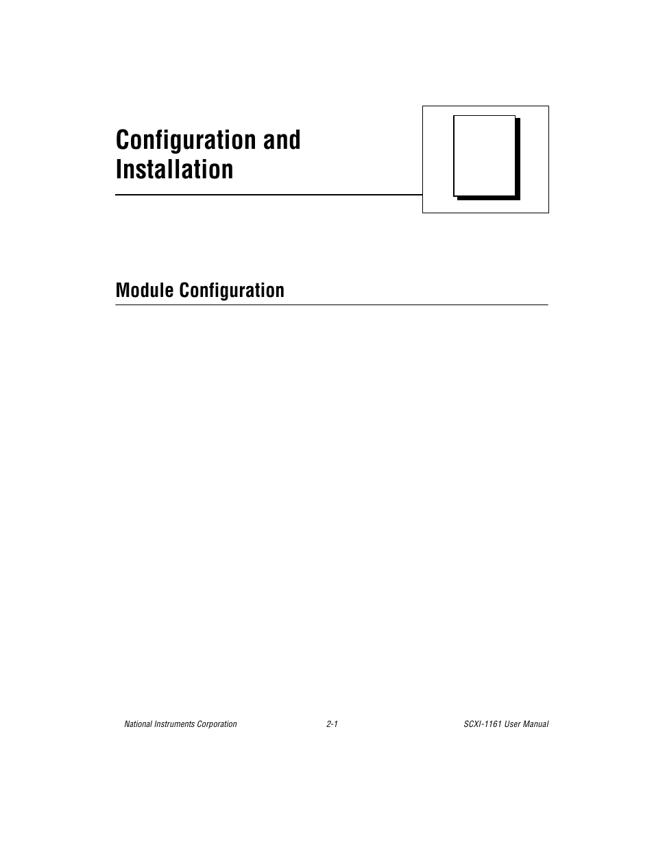Chapter 2 configuration and installation, Module configuration, Module configuration -1 | Chapter 2, Configuration and installation | National Instruments SCXI-1161 User Manual | Page 17 / 60