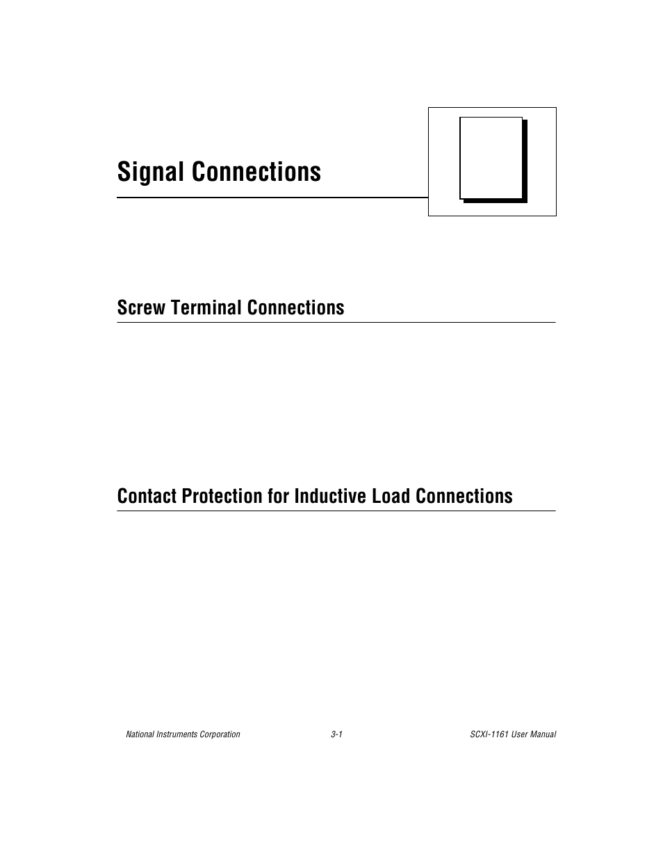 Chapter 3 signal connections, Screw terminal connections, Contact protection for inductive load connections | Chapter 3, Signal connection, Signal connections | National Instruments SCXI-1161 User Manual | Page 26 / 60