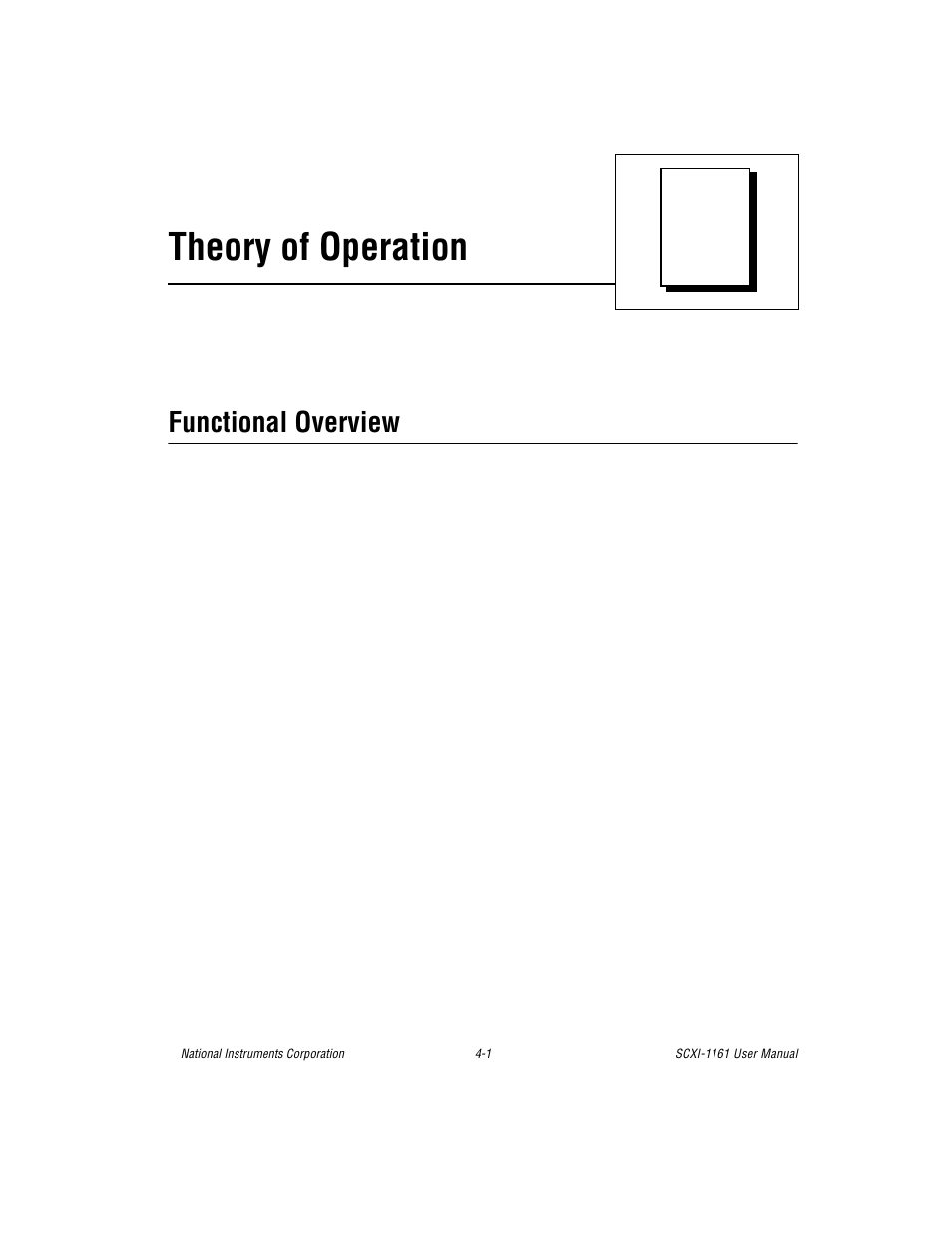 Chapter 4 theory of operation, Functional overview, Functional overview -1 | Chapter 4, Theory of operation | National Instruments SCXI-1161 User Manual | Page 34 / 60