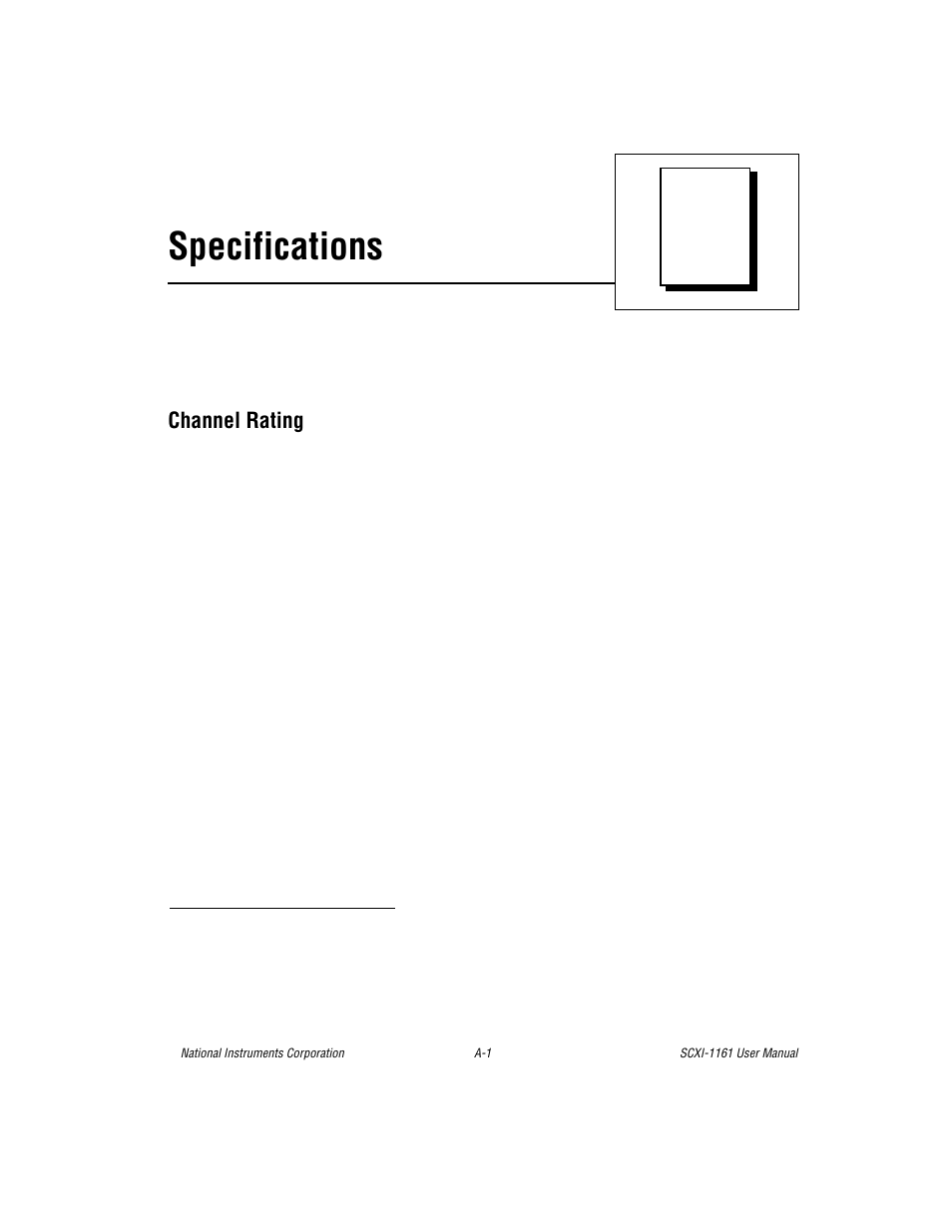 Appendix a specifications, Appendix a, specifications, Sted in appendix a, specifications | Specifications, Channel rating | National Instruments SCXI-1161 User Manual | Page 39 / 60