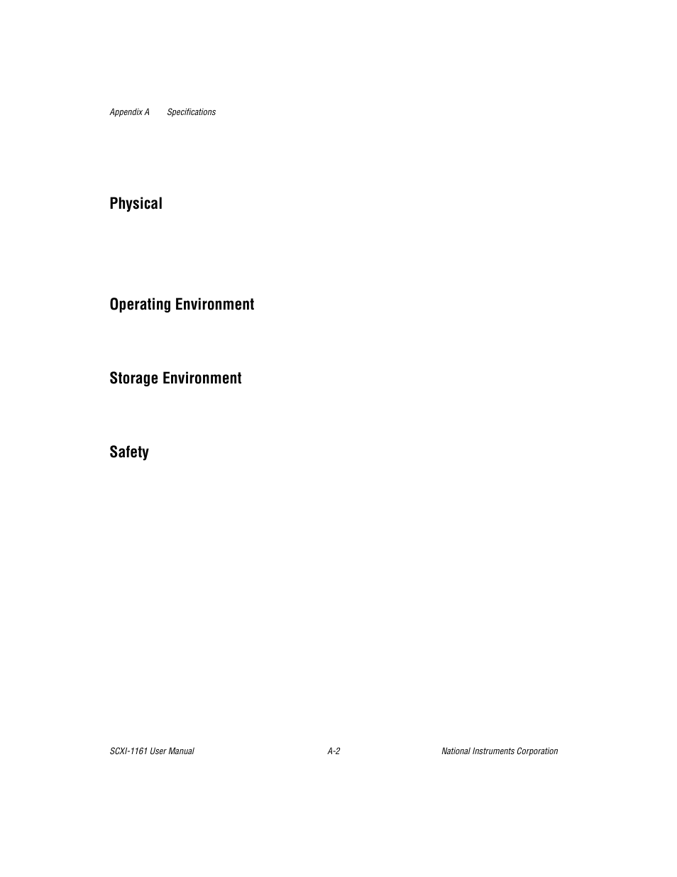 Physical, Operating environment, Storage environment | Safety | National Instruments SCXI-1161 User Manual | Page 40 / 60