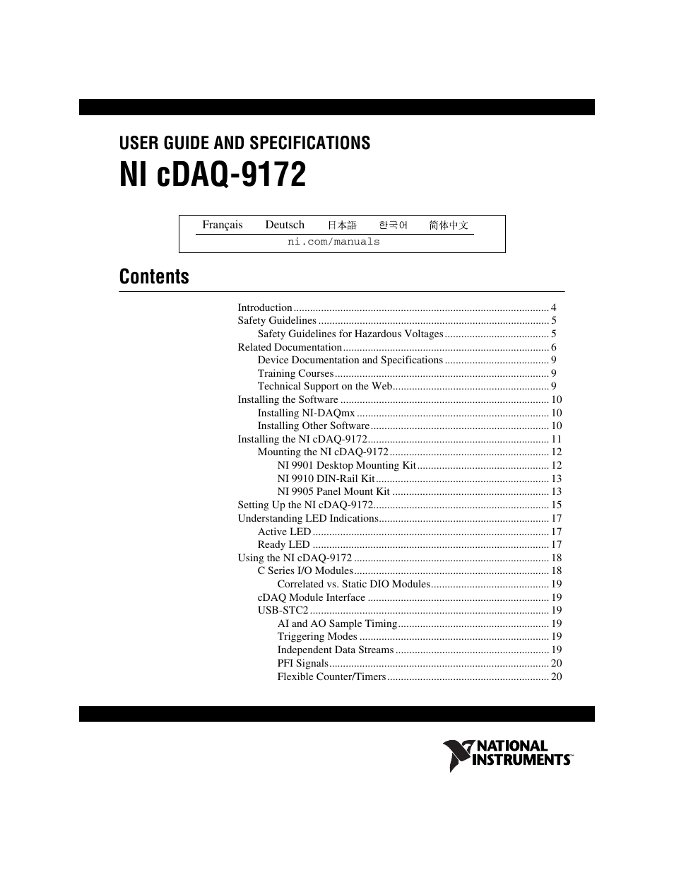 National Instruments Eight-slot USB Chassis NI cDAQ-9172 User Manual | 84 pages