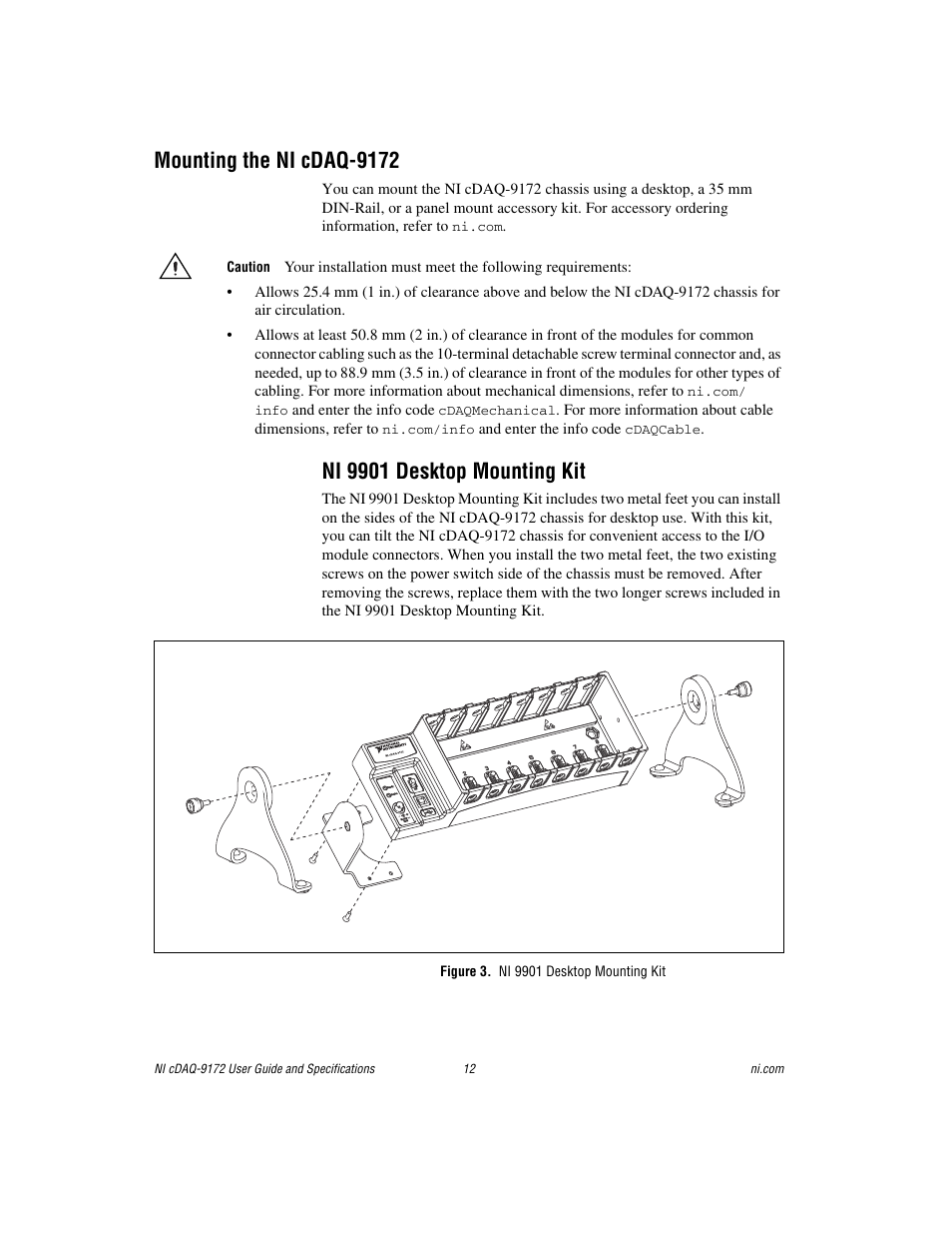 Mounting the ni cdaq-9172, Ni 9901 desktop mounting kit, Figure 3. ni 9901 desktop mounting kit | National Instruments Eight-slot USB Chassis NI cDAQ-9172 User Manual | Page 12 / 84