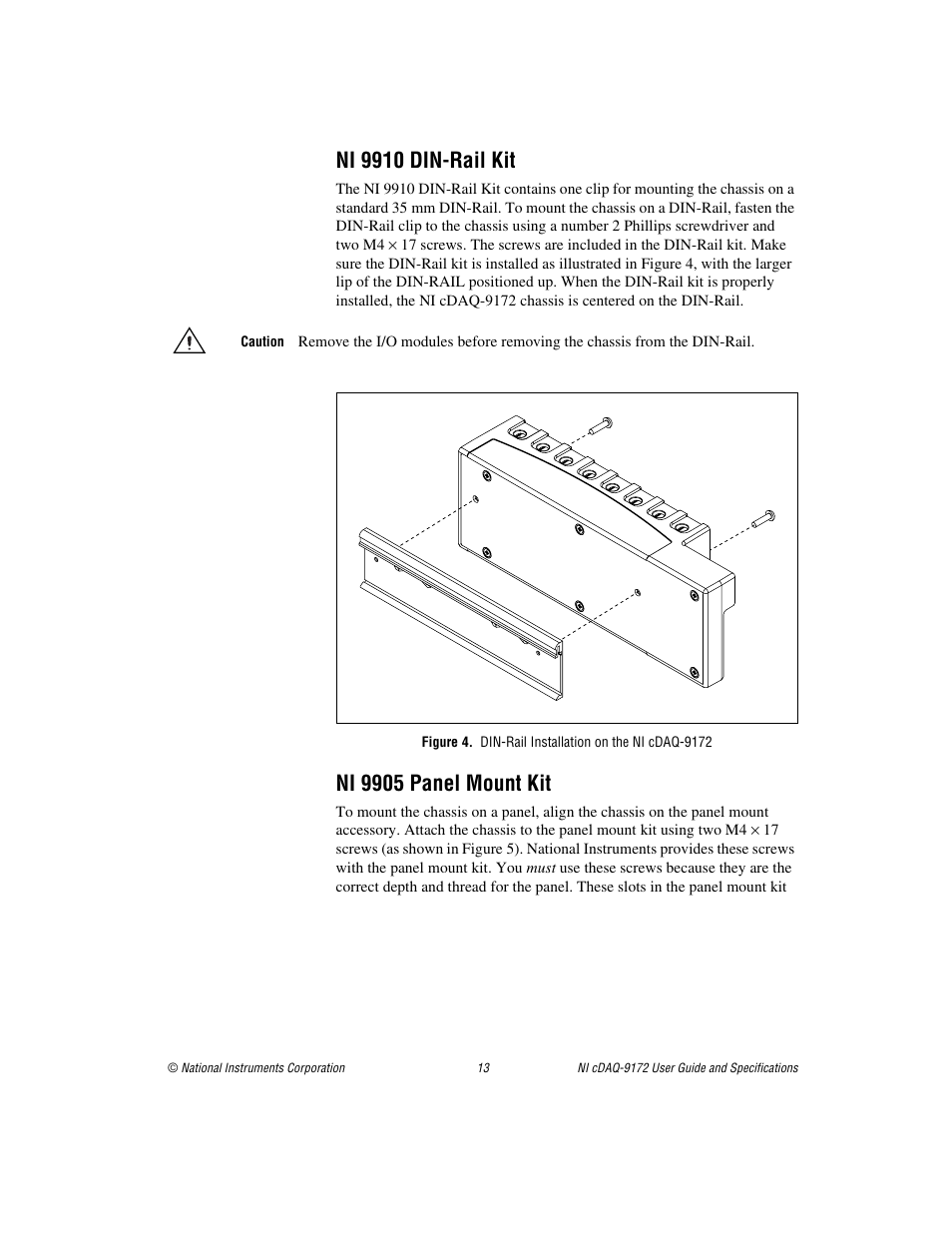 Ni 9910 din-rail kit, Ni 9905 panel mount kit, Ni 9910 din-rail kit ni 9905 panel mount kit | National Instruments Eight-slot USB Chassis NI cDAQ-9172 User Manual | Page 13 / 84