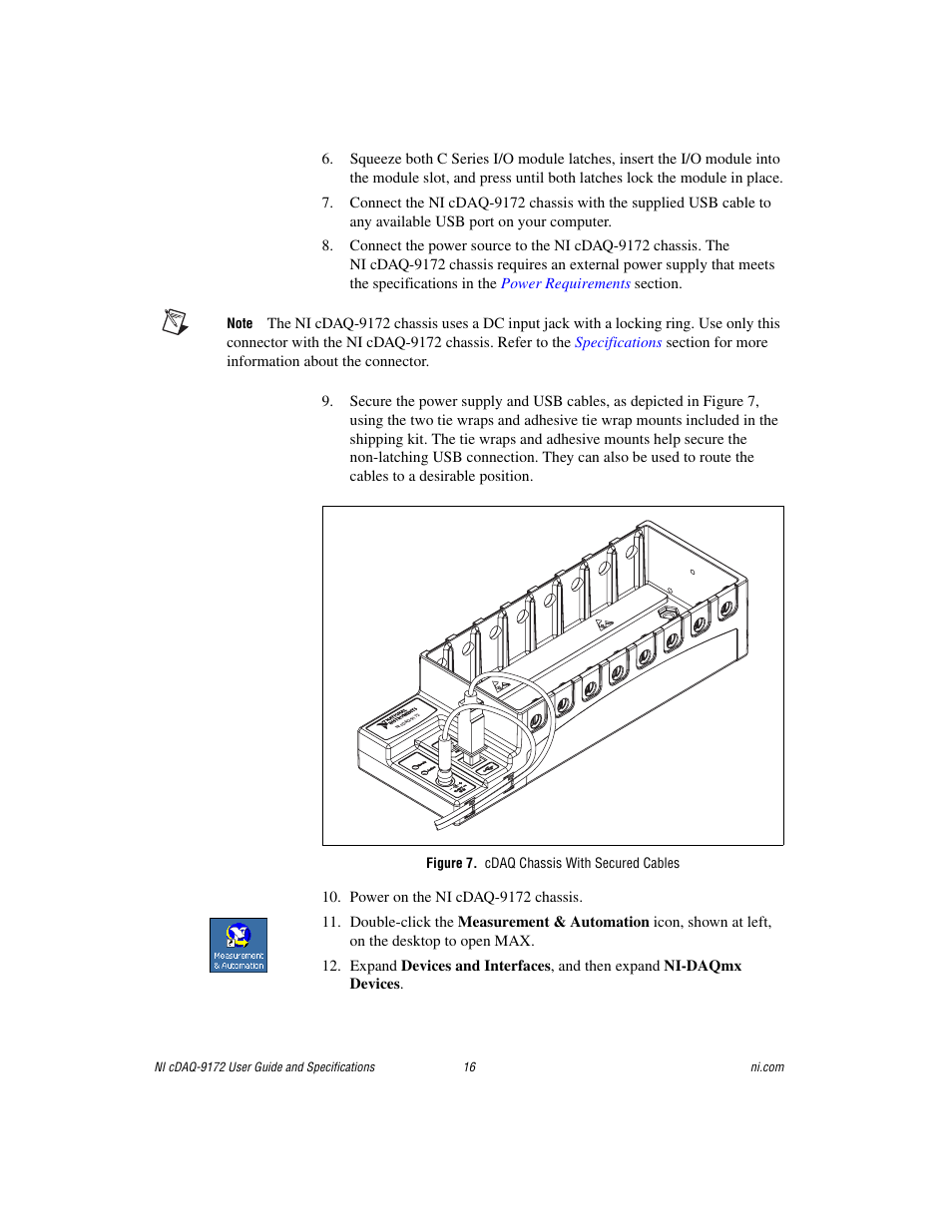 Figure 7. cdaq chassis with secured cables | National Instruments Eight-slot USB Chassis NI cDAQ-9172 User Manual | Page 16 / 84