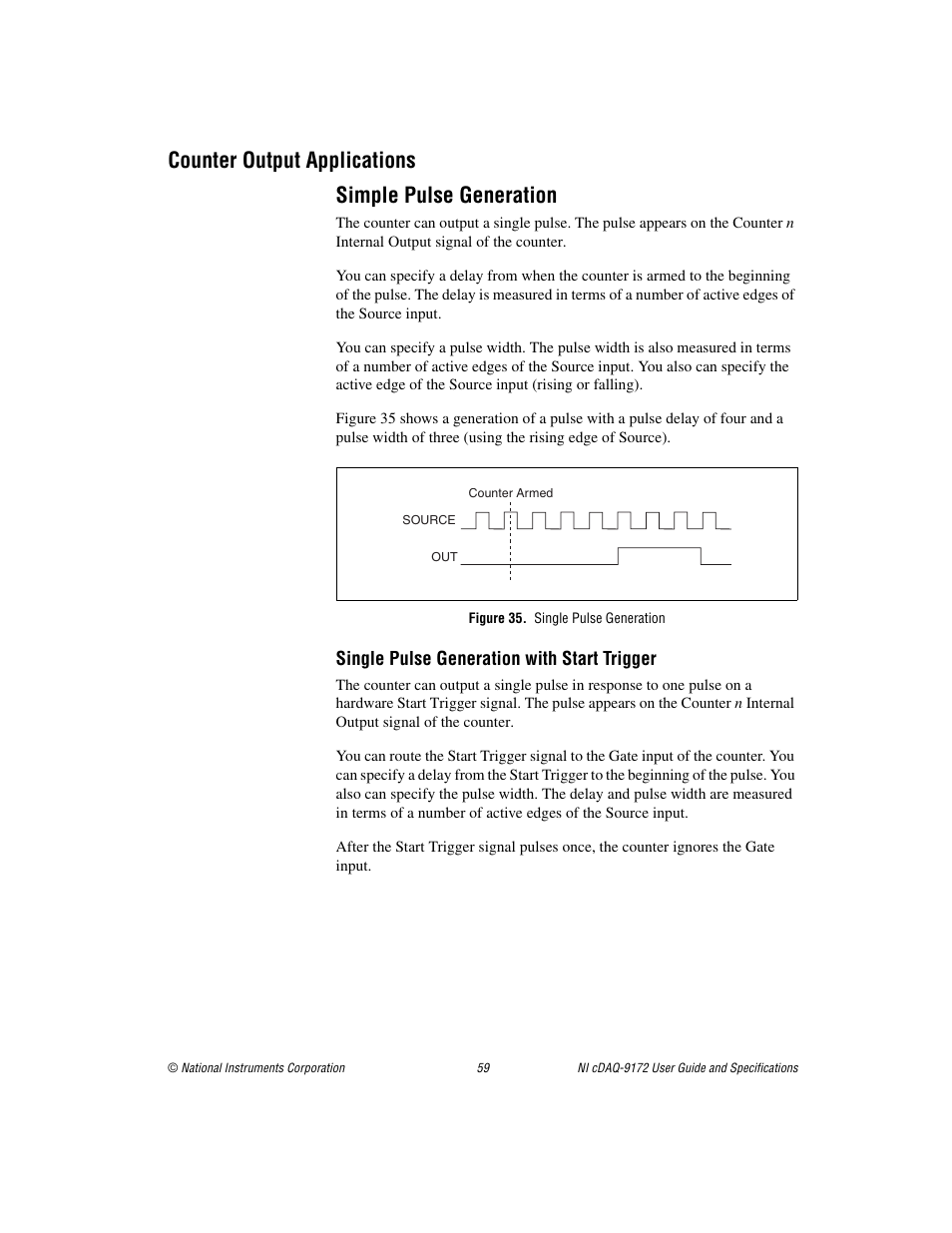 Counter output applications, Simple pulse generation, Figure 35. single pulse generation | National Instruments Eight-slot USB Chassis NI cDAQ-9172 User Manual | Page 59 / 84