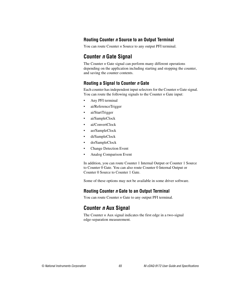 Counter n gate signal, Counter n aux signal, Counter n gate signal counter n aux signal | National Instruments Eight-slot USB Chassis NI cDAQ-9172 User Manual | Page 65 / 84
