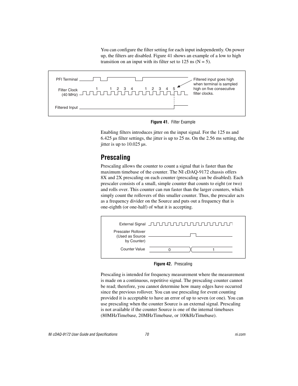 Figure 41. filter example, Prescaling, Figure 42. prescaling | National Instruments Eight-slot USB Chassis NI cDAQ-9172 User Manual | Page 70 / 84