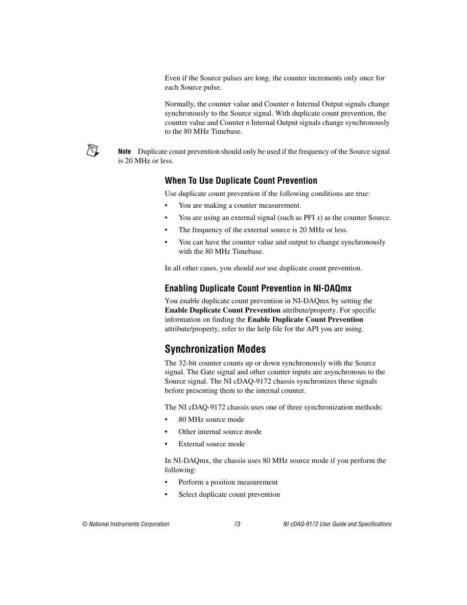Synchronization modes, Section | National Instruments Eight-slot USB Chassis NI cDAQ-9172 User Manual | Page 73 / 84