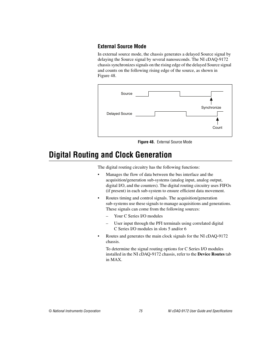 Figure 48. external source mode, Digital routing and clock generation | National Instruments Eight-slot USB Chassis NI cDAQ-9172 User Manual | Page 75 / 84
