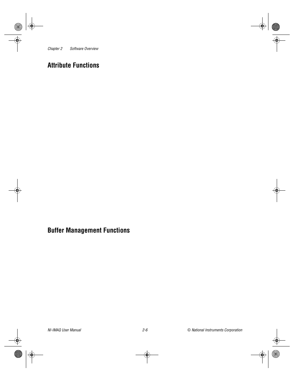 Attribute functions, Buffer management functions | National Instruments Image Acquisition Software User Manual | Page 19 / 68