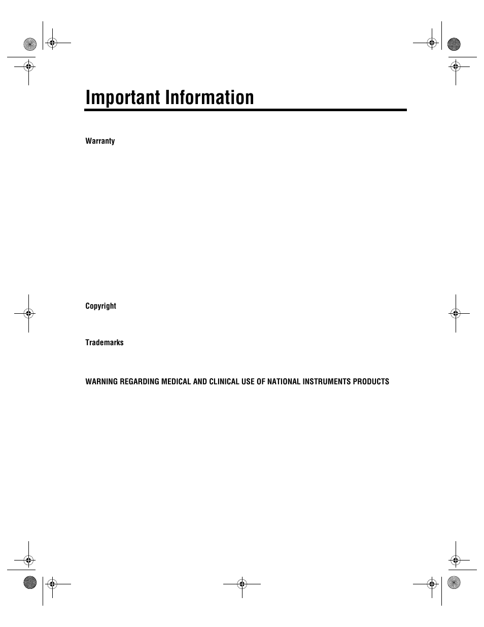 Important information, Warranty, Copyright | Trademarks, Warning | National Instruments Image Acquisition Software User Manual | Page 3 / 68