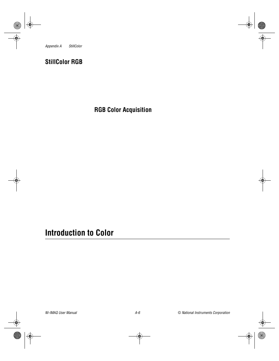 See the, Introduction to colo, Introduction to color | Stillcolor rgb, Rgb color acquisition | National Instruments Image Acquisition Software User Manual | Page 43 / 68