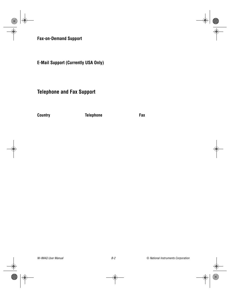 Telephone and fax support | National Instruments Image Acquisition Software User Manual | Page 48 / 68