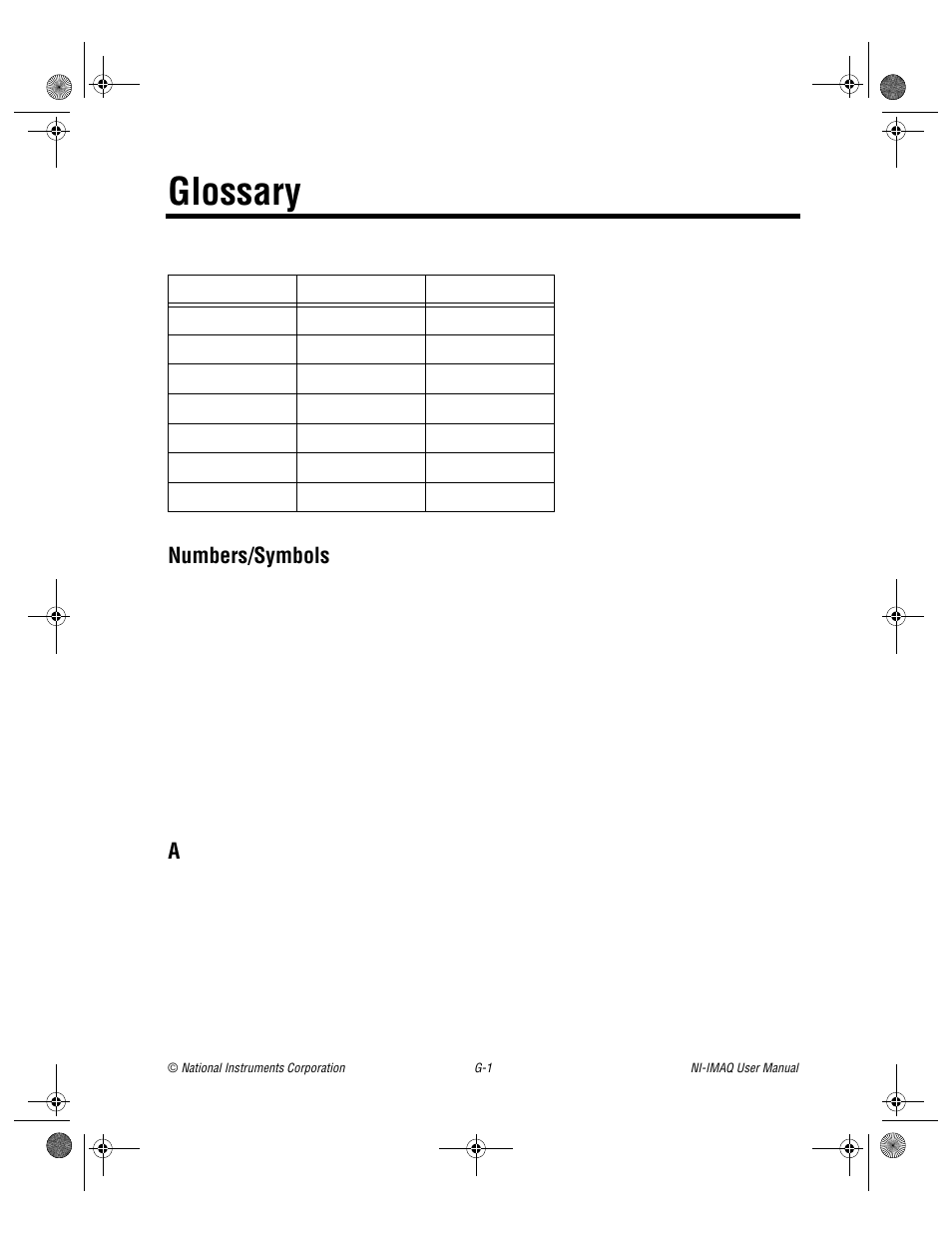 Glossary, Numbers/symbols | National Instruments Image Acquisition Software User Manual | Page 52 / 68