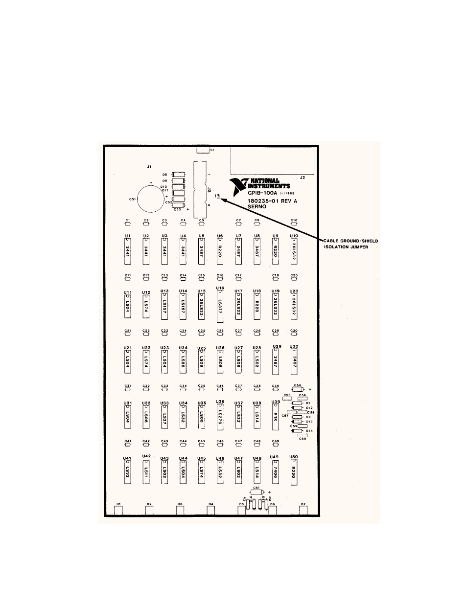 Appendix c gpib-100a parts locator diagram, Figure c-1. gpib-100a parts locator diagram | National Instruments GPIB-100A User Manual | Page 35 / 43