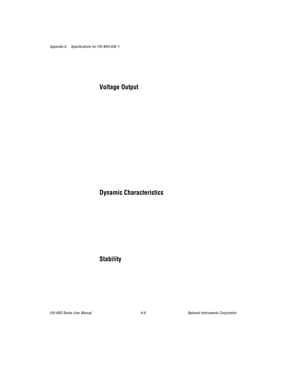 Voltage output, Dynamic characteristics, Stability | National Instruments VXI-MIO Series User Manual | Page 100 / 151