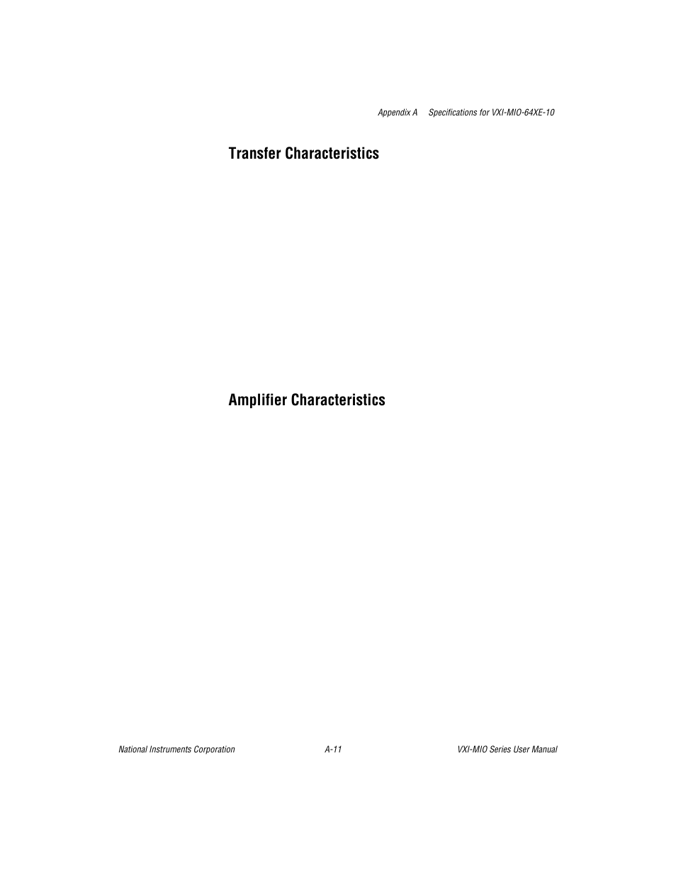 Transfer characteristics, Amplifier characteristics | National Instruments VXI-MIO Series User Manual | Page 105 / 151