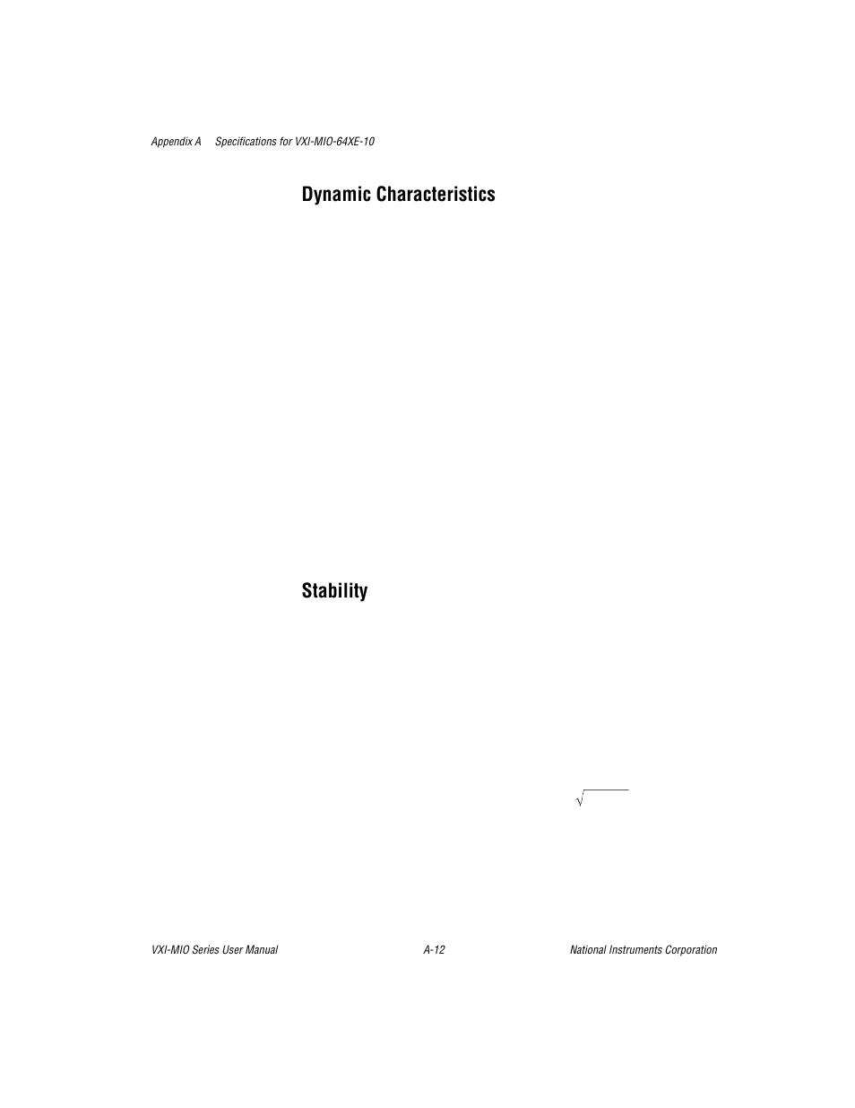 Dynamic characteristics, Stability | National Instruments VXI-MIO Series User Manual | Page 106 / 151