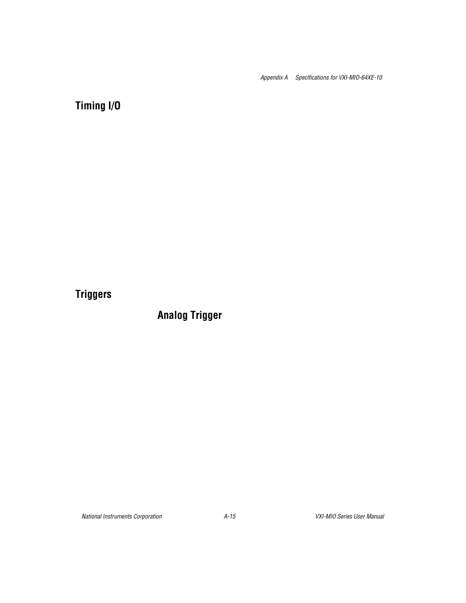 Timing i/o, Triggers, Analog trigger | Triggers analog trigger | National Instruments VXI-MIO Series User Manual | Page 109 / 151