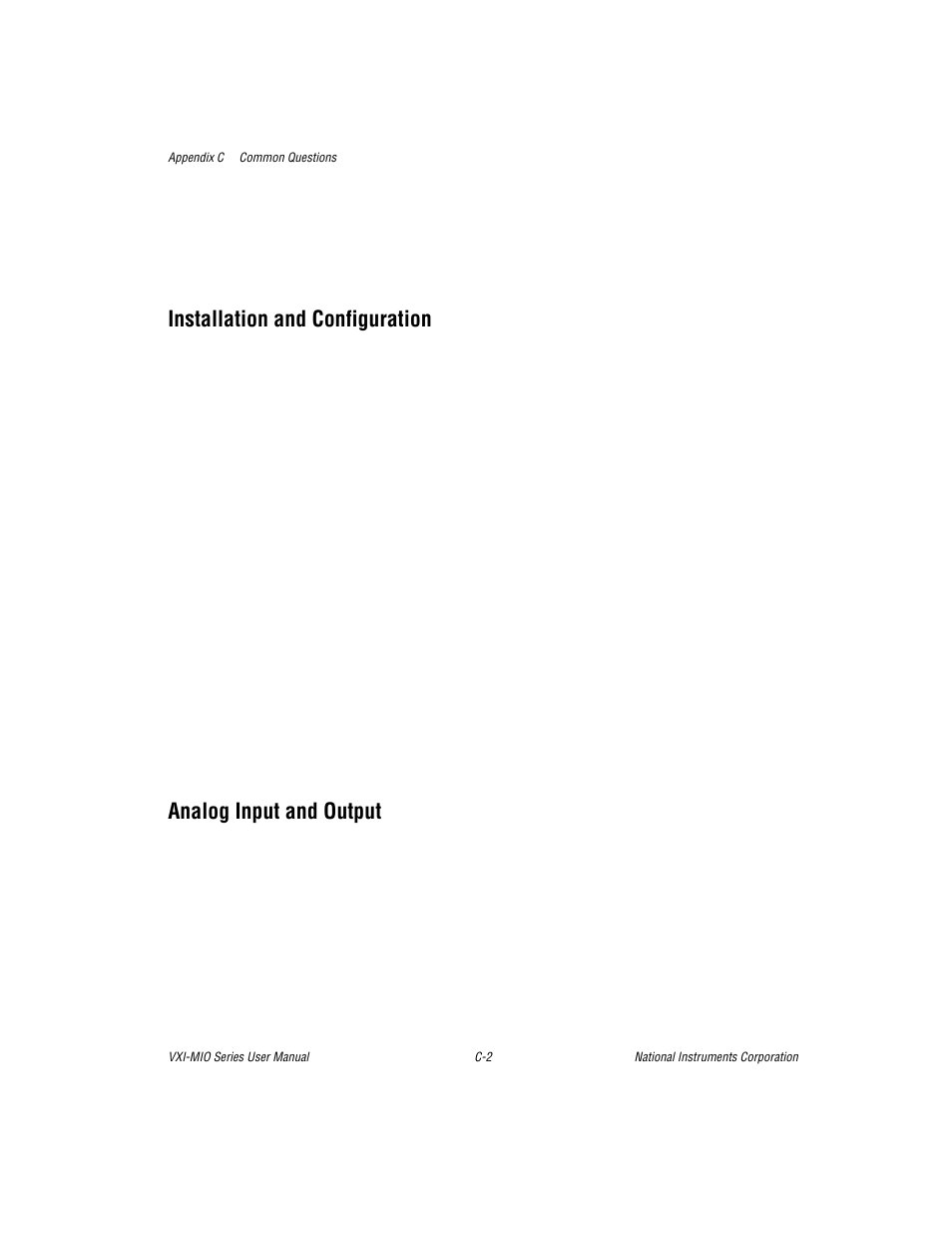 Installation and configuration, Analog input and output | National Instruments VXI-MIO Series User Manual | Page 115 / 151