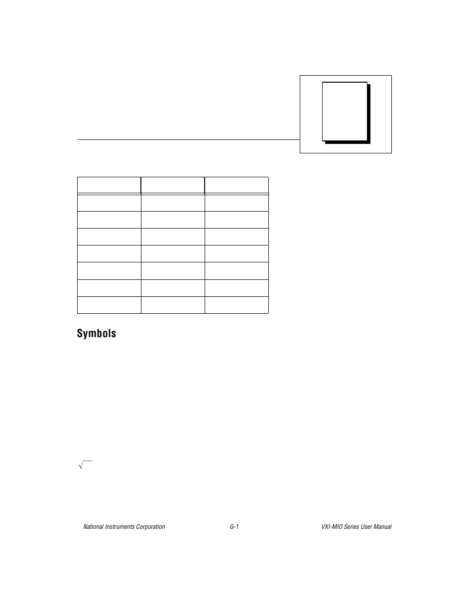 Glossary, Symbols | National Instruments VXI-MIO Series User Manual | Page 125 / 151