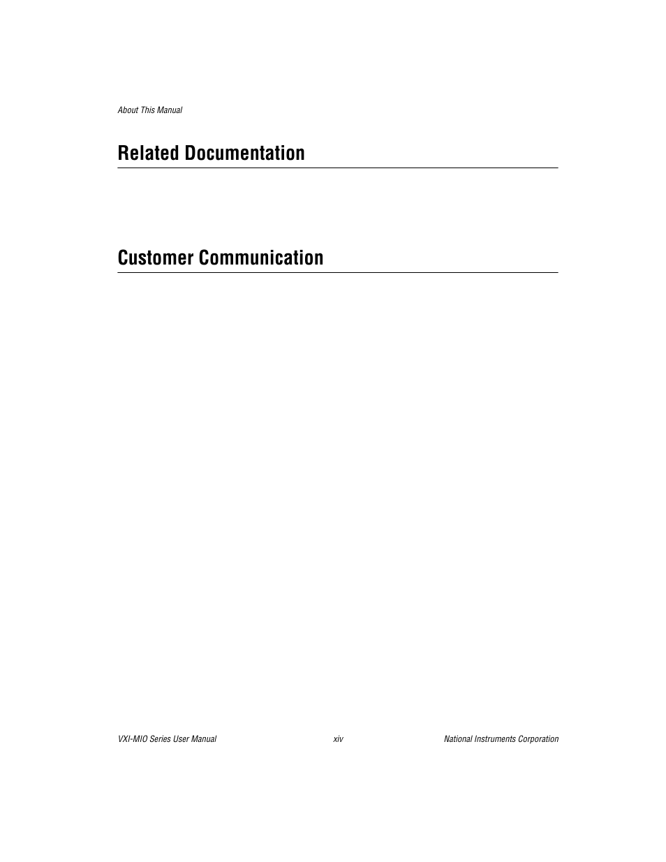 Related documentation, Customer communication | National Instruments VXI-MIO Series User Manual | Page 13 / 151