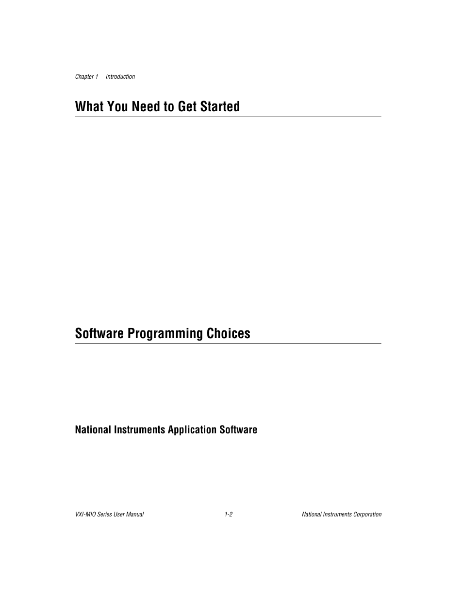 What you need to get started, Software programming choices, National instruments application software | National instruments application software -2 | National Instruments VXI-MIO Series User Manual | Page 15 / 151