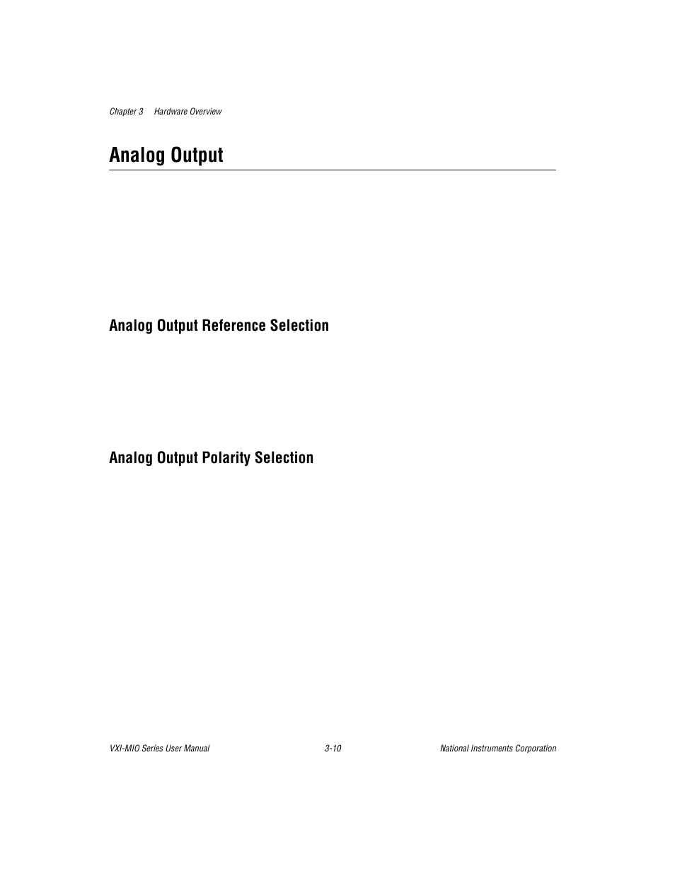 Analog output, Analog output reference selection, Analog output polarity selection | Analog output -10 | National Instruments VXI-MIO Series User Manual | Page 39 / 151