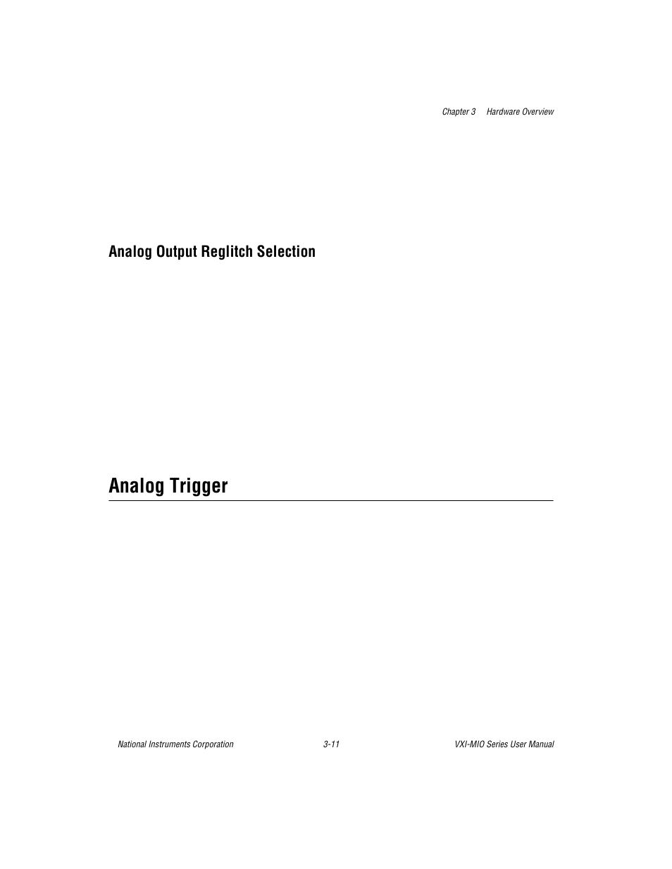 Analog output reglitch selection, Analog trigger, Analog output reglitch selection -11 | Analog trigger -11 | National Instruments VXI-MIO Series User Manual | Page 40 / 151