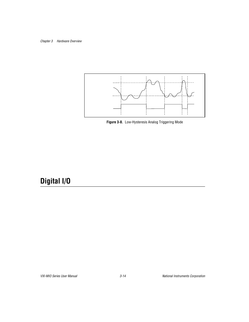 Digital i/o, Figure 3-8. low-hysteresis analog triggering mode, Digital i/o -14 | National Instruments VXI-MIO Series User Manual | Page 43 / 151