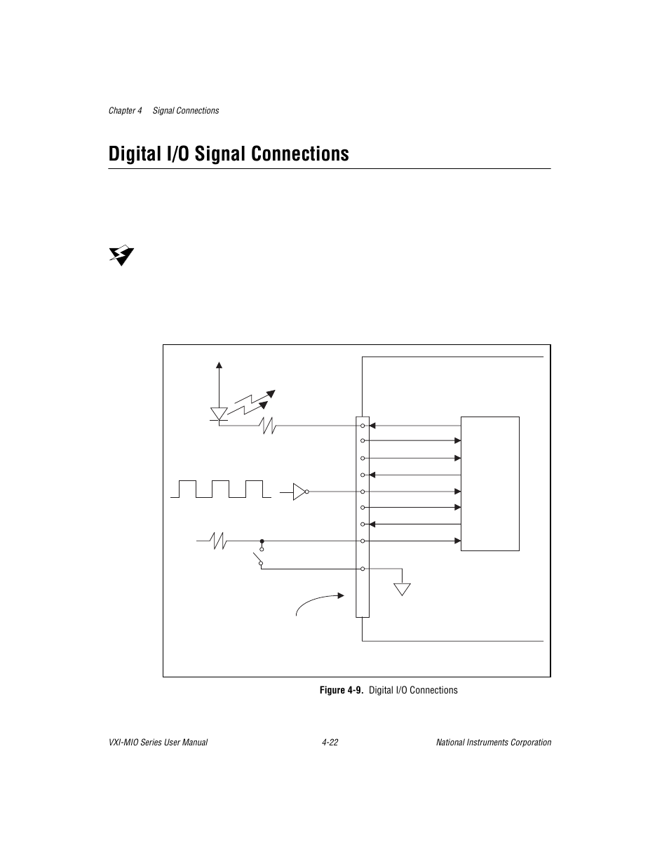Digital i/o signal connections, Figure 4-9. digital i/o connections, Digital i/o signal connections -22 | Figure 4-9. digital i/o connections -22 | National Instruments VXI-MIO Series User Manual | Page 68 / 151