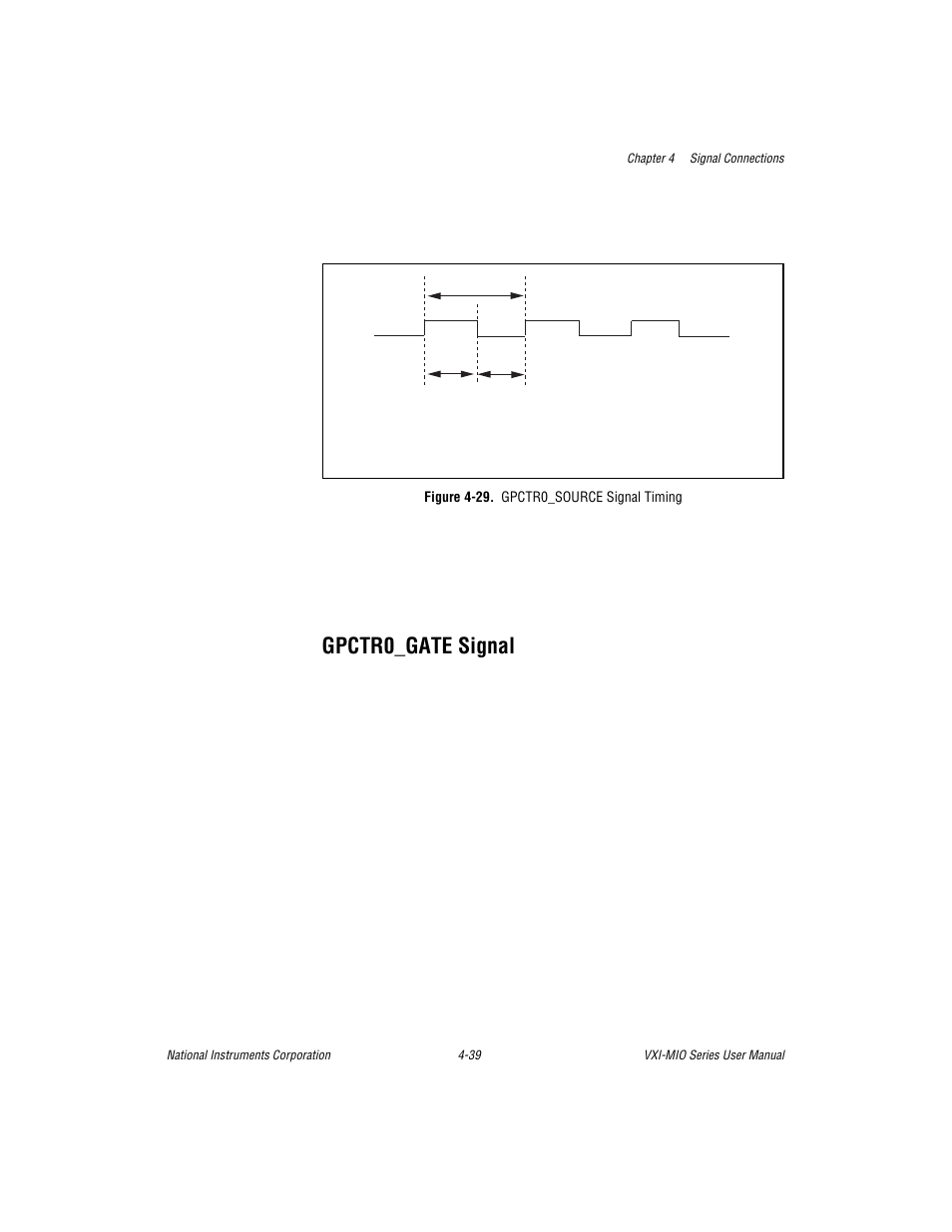 Gpctr0_gate signal, Figure 4-29. gpctr0_source signal timing, Gpctr0_gate signal -39 | Figure 4-29. gpctr0_source signal timing -39 | National Instruments VXI-MIO Series User Manual | Page 85 / 151