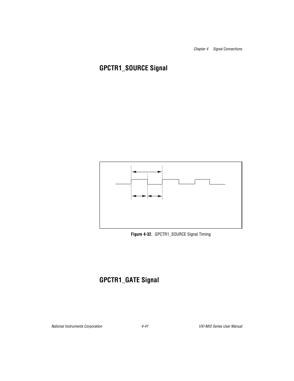 Gpctr1_source signal, Gpctr1_gate signal, Figure 4-32. gpctr1_source signal timing | Gpctr1_source signal -41 gpctr1_gate signal -41, Figure 4-32. gpctr1_source signal timing -41 | National Instruments VXI-MIO Series User Manual | Page 87 / 151