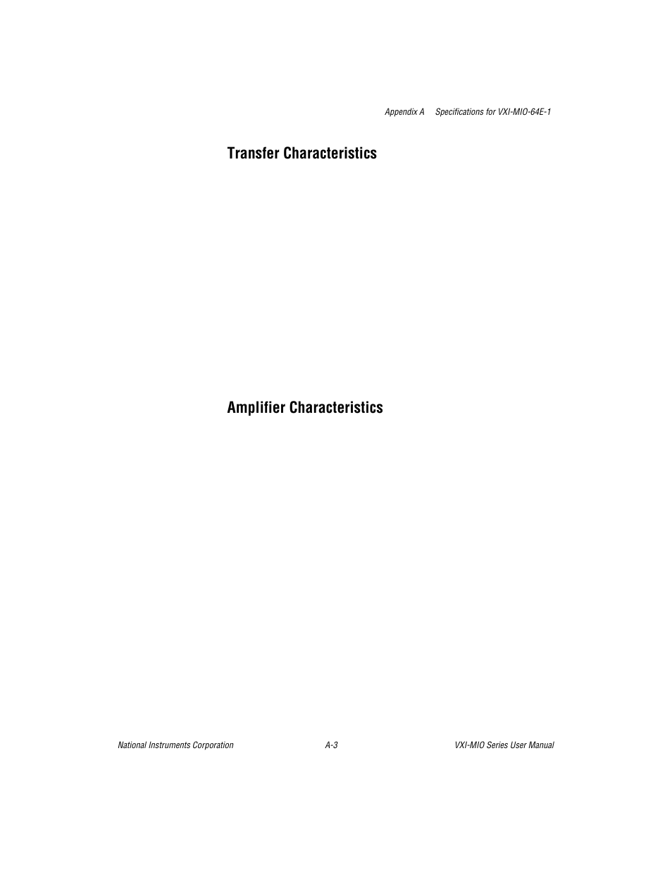 Transfer characteristics, Amplifier characteristics | National Instruments VXI-MIO Series User Manual | Page 97 / 151
