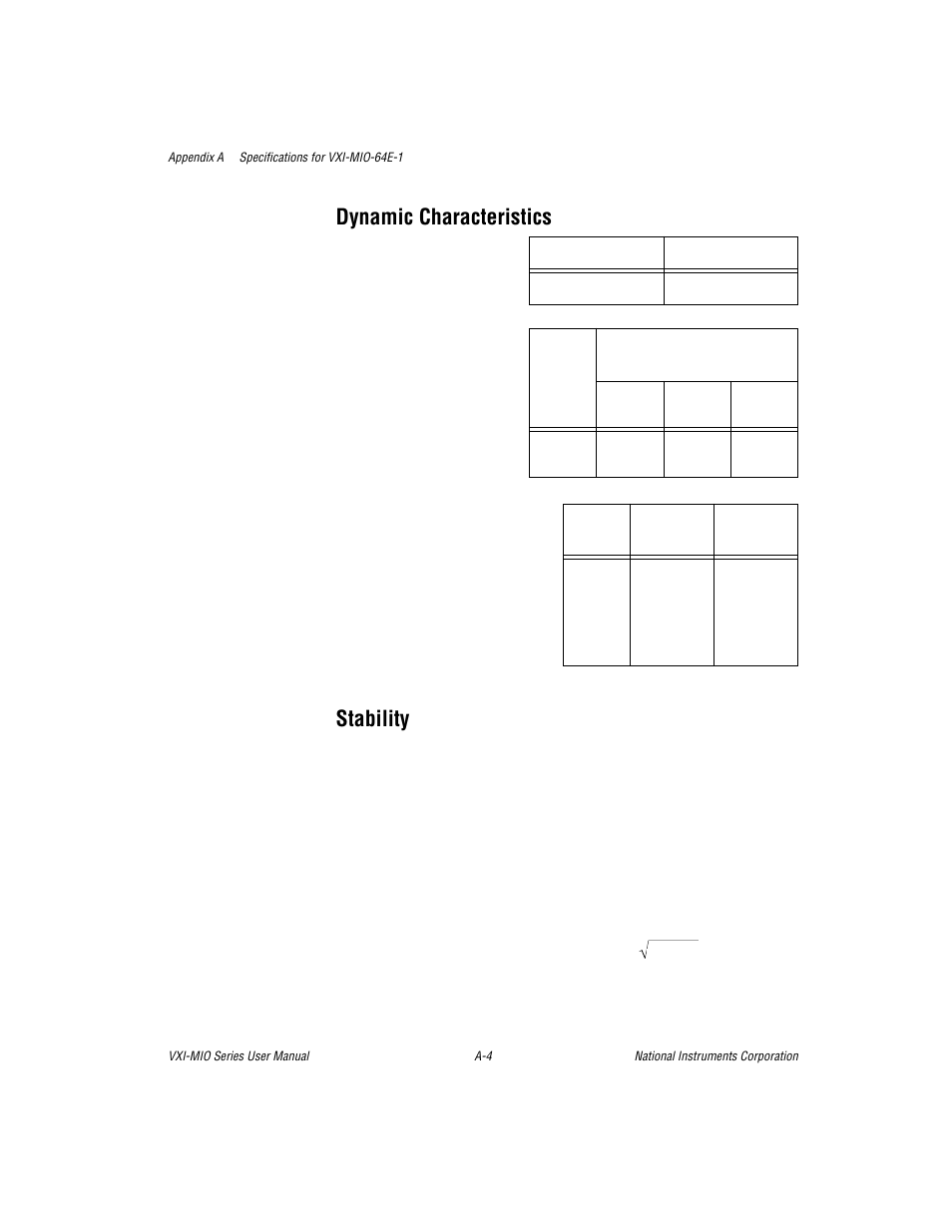 Dynamic characteristics, Stability | National Instruments VXI-MIO Series User Manual | Page 98 / 151