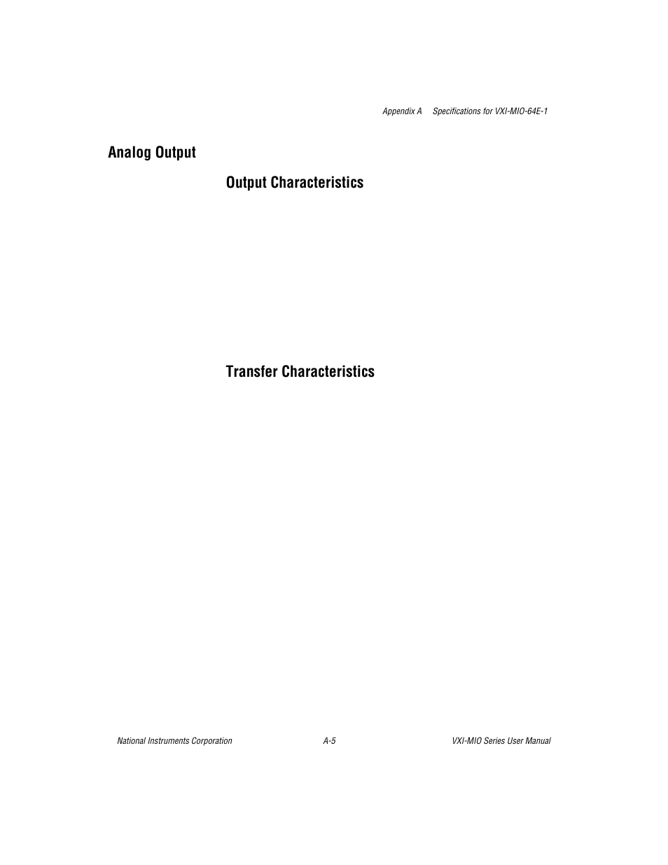 Analog output, Output characteristics, Transfer characteristics | Analog output output characteristics | National Instruments VXI-MIO Series User Manual | Page 99 / 151