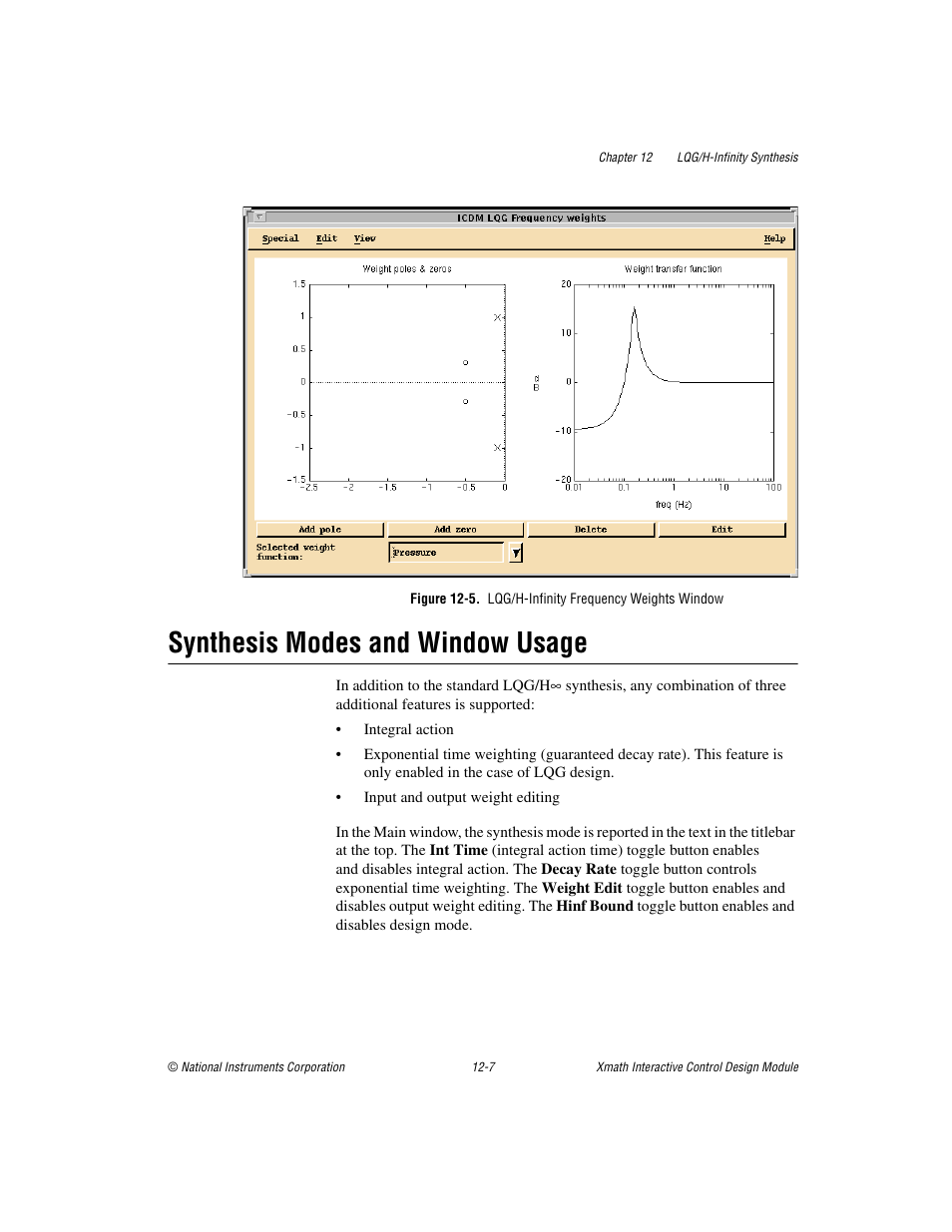 Synthesis modes and window usage, Synthesis modes and window usage -7 | National Instruments Xmath Interactive Control Design Module ICDM User Manual | Page 101 / 129
