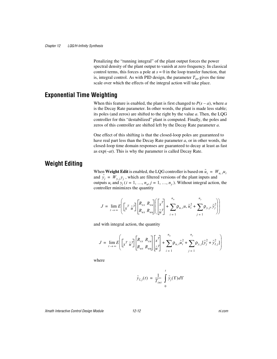 Exponential time weighting, Weight editing, Exponential time weighting -12 weight editing -12 | National Instruments Xmath Interactive Control Design Module ICDM User Manual | Page 106 / 129