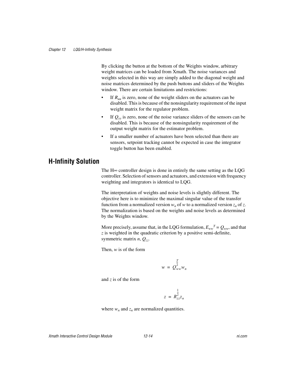 H-infinity solution, H-infinity solution -14 | National Instruments Xmath Interactive Control Design Module ICDM User Manual | Page 108 / 129