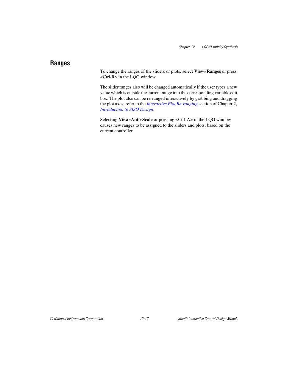 Ranges, Ranges -17 | National Instruments Xmath Interactive Control Design Module ICDM User Manual | Page 111 / 129