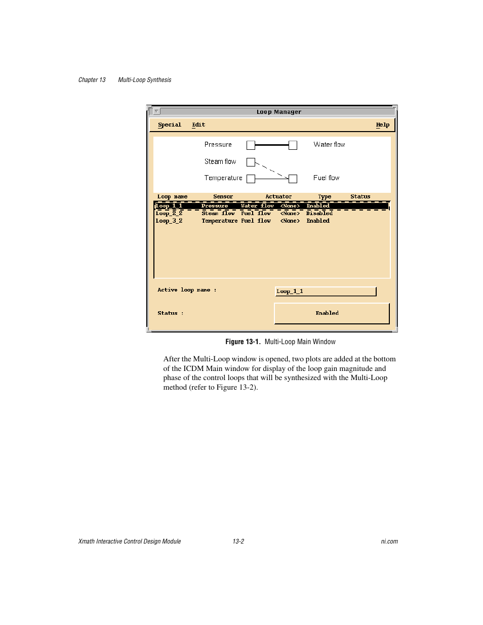 Figure 13-1. multi-loop main window | National Instruments Xmath Interactive Control Design Module ICDM User Manual | Page 113 / 129