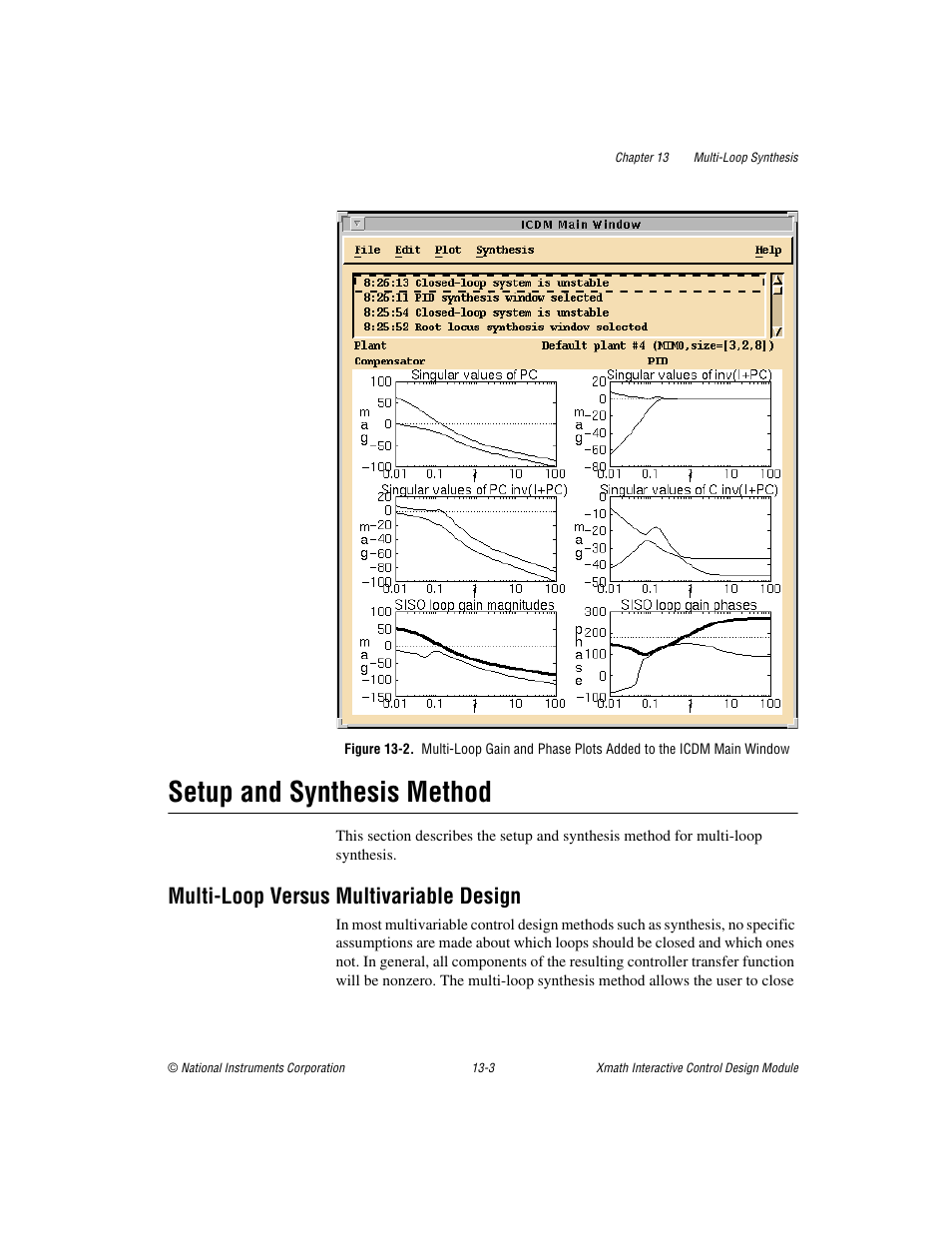 Setup and synthesis method, Multi-loop versus multivariable design, Setup and synthesis method -3 | Multi-loop versus multivariable design -3 | National Instruments Xmath Interactive Control Design Module ICDM User Manual | Page 114 / 129