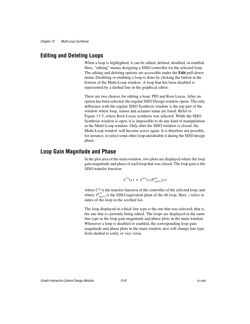 Editing and deleting loops, Loop gain magnitude and phase | National Instruments Xmath Interactive Control Design Module ICDM User Manual | Page 119 / 129