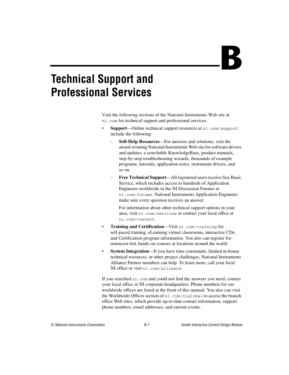 Technical support and professional services | National Instruments Xmath Interactive Control Design Module ICDM User Manual | Page 126 / 129
