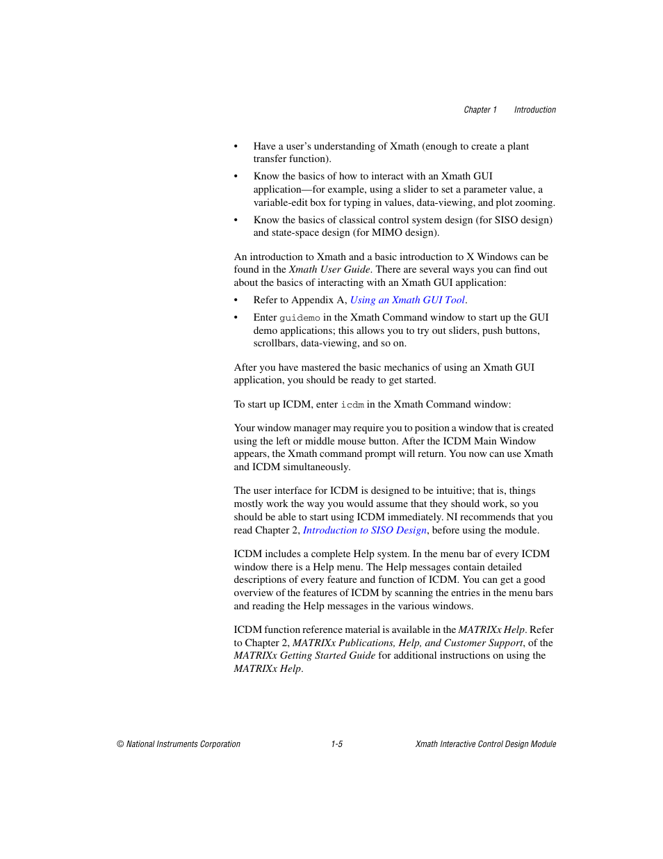 National Instruments Xmath Interactive Control Design Module ICDM User Manual | Page 15 / 129