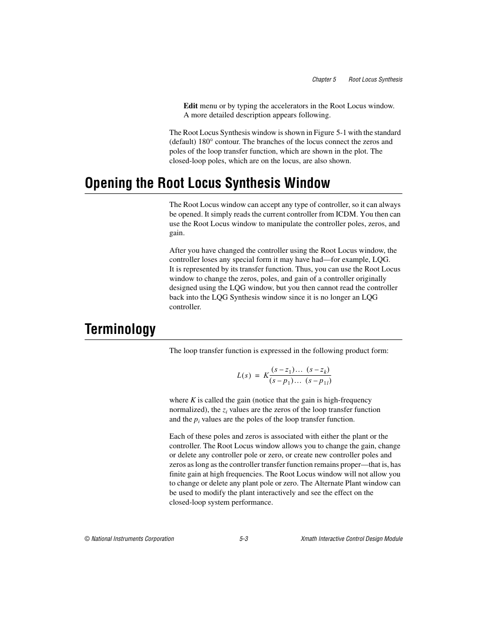 Opening the root locus synthesis window, Terminology | National Instruments Xmath Interactive Control Design Module ICDM User Manual | Page 49 / 129