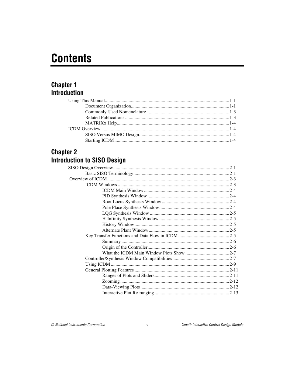 National Instruments Xmath Interactive Control Design Module ICDM User Manual | Page 5 / 129