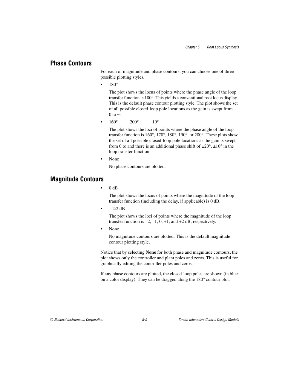 Phase contours, Magnitude contours, Phase contours -5 magnitude contours -5 | National Instruments Xmath Interactive Control Design Module ICDM User Manual | Page 51 / 129